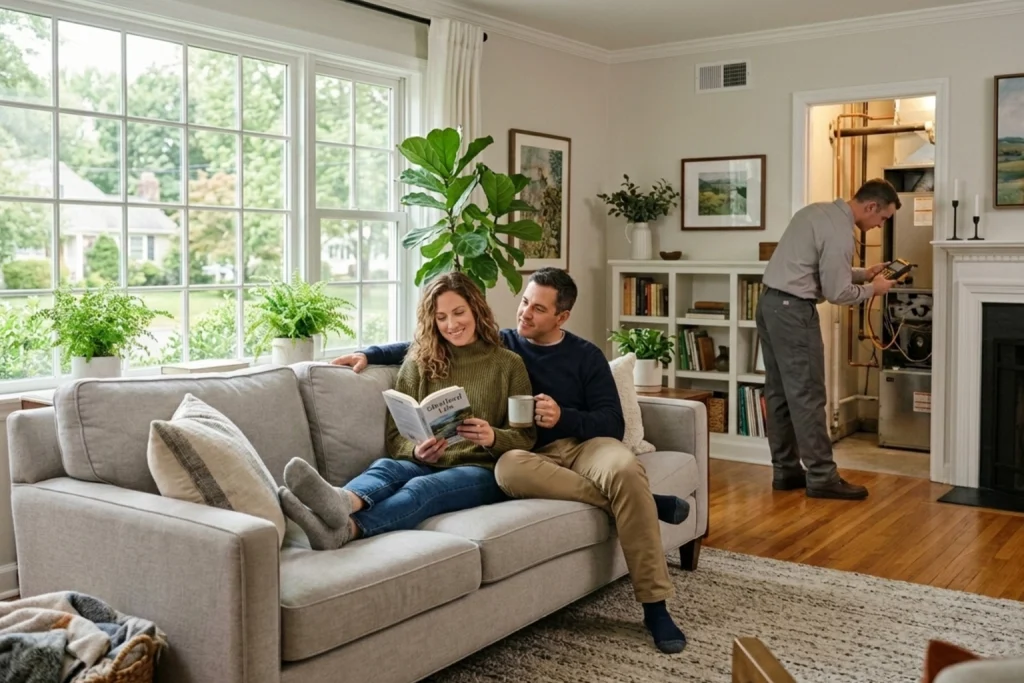 HVAC technician installing advanced indoor air quality system